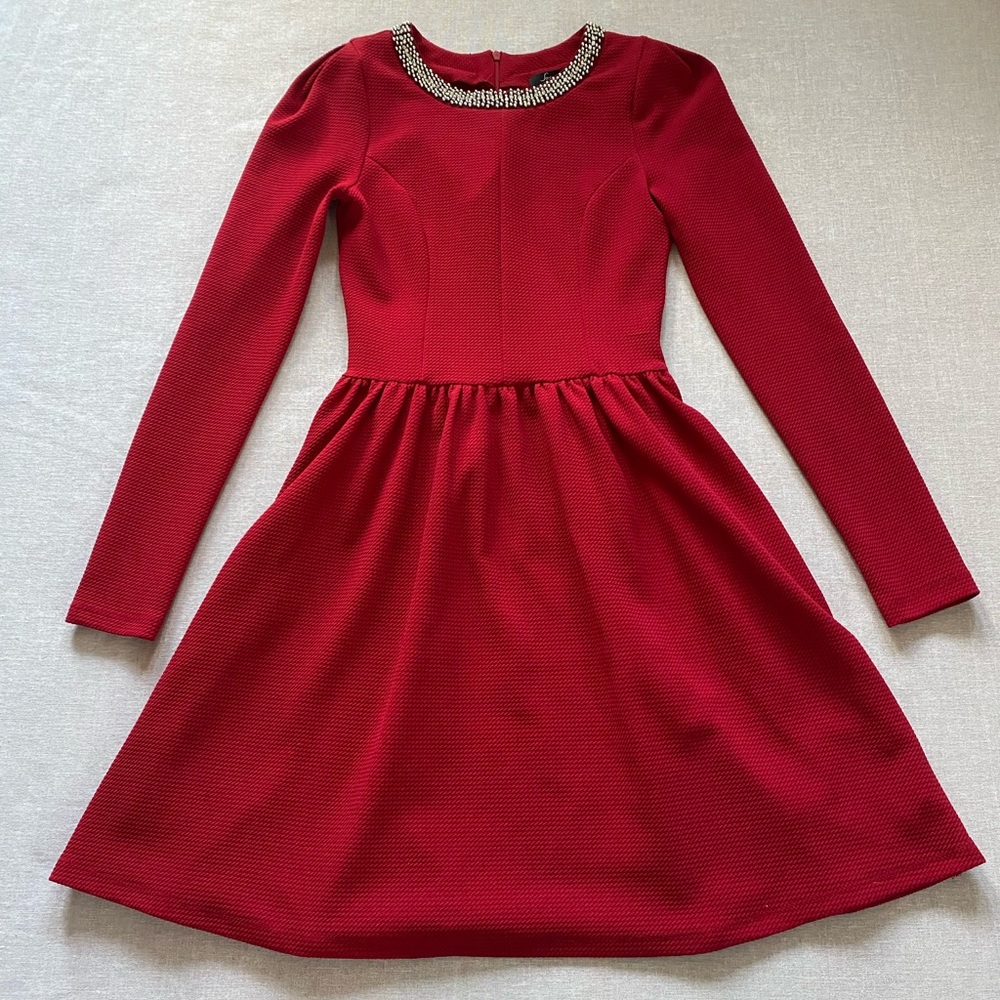 Soprano red rhinestone collar holiday retro tea dress size S